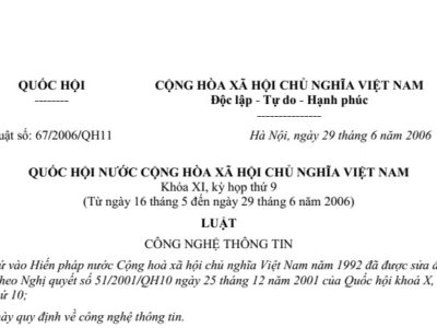 Luật Công nghệ thông tin của Quốc hội số 67/2006/QH11 ngày 29/6/2006