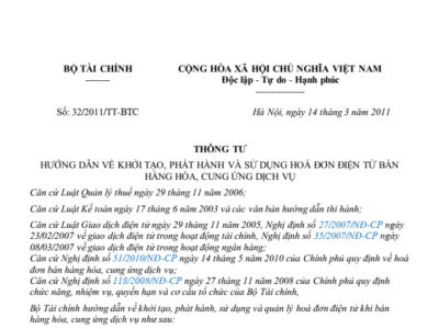 Thông tư số 32/2011/TT-BTC của Bộ Tài Chính
