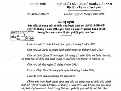 Nghị định số 49/2016/NĐ-CP ngày 27/05/2016 của Chính phủ