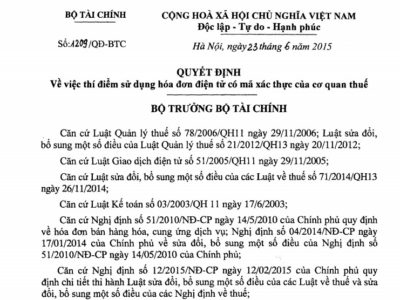 Quyết định 1209/QĐ-BTC của Bộ Tài Chính ban hành ngày 23/06/2015