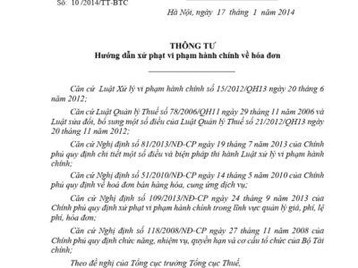 Thông tư số 10/2014/TT-BTC ngày 17/01/2014 của Bộ Tài Chính
