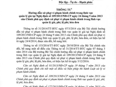 Thư tư số 16/VBHN-BTC của bộ tài chính ban hành 24/05/2017